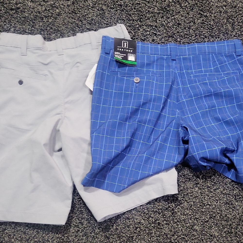 Haggar Blue Checkered and Gray Flat Front Shorts